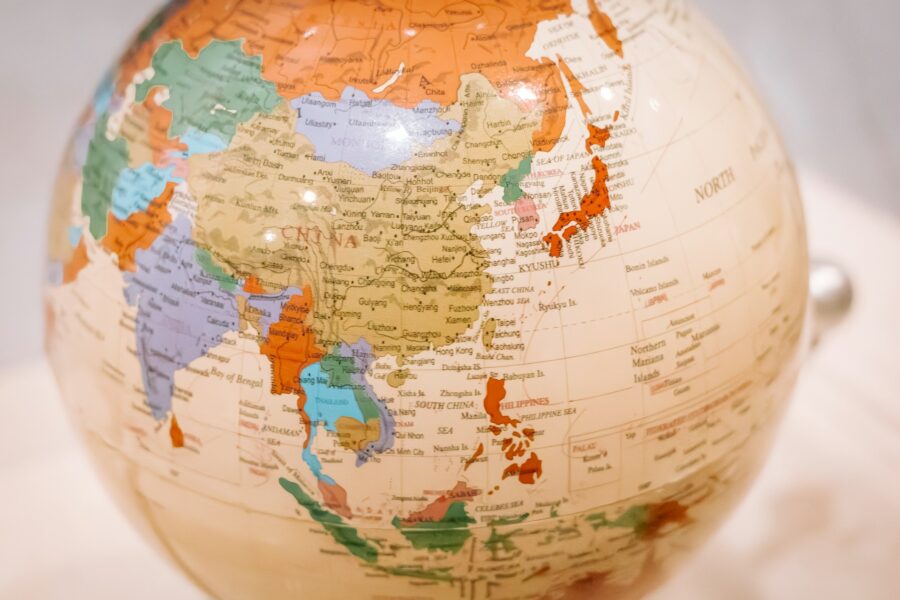 Globe focused on East Asia