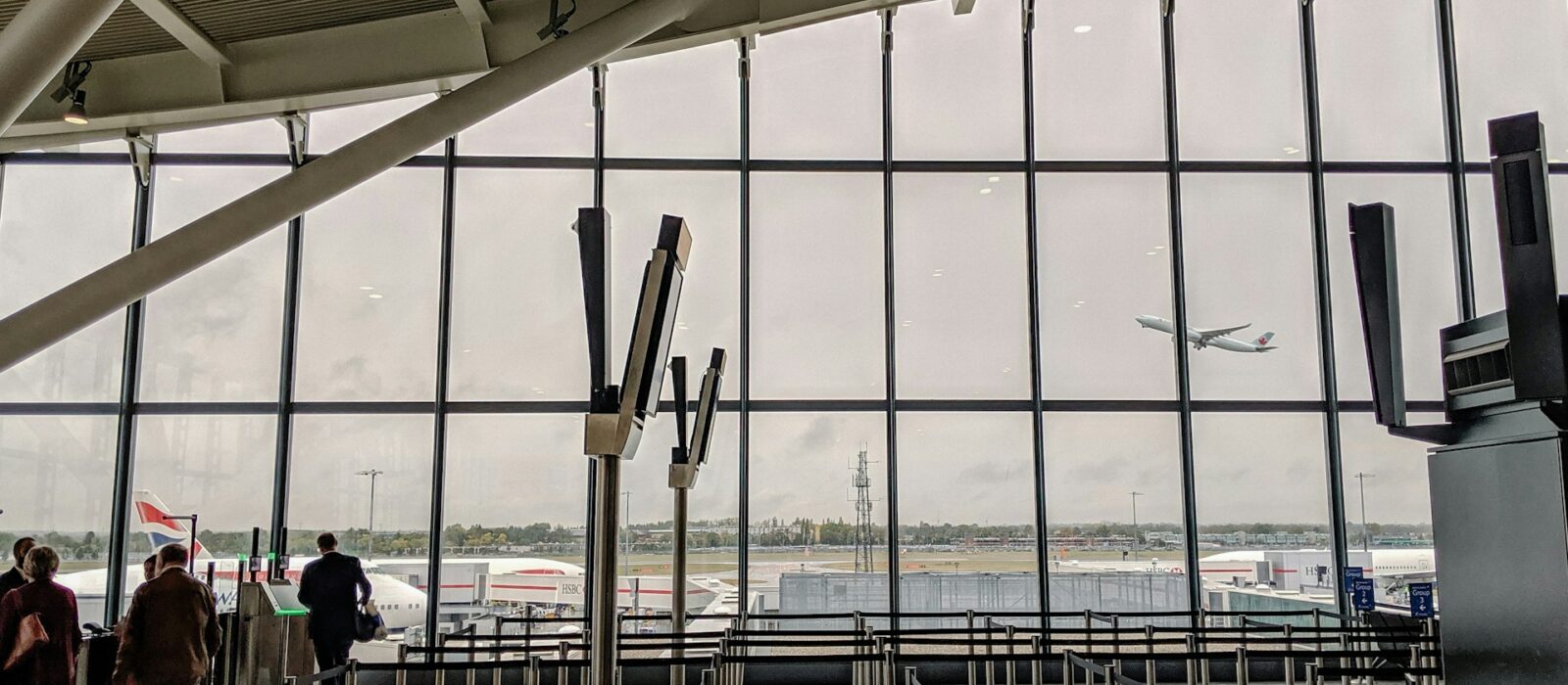 Window view at a Heathrow airport gate