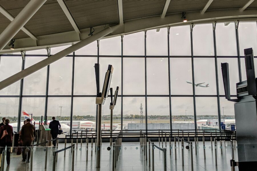Window view at a Heathrow airport gate